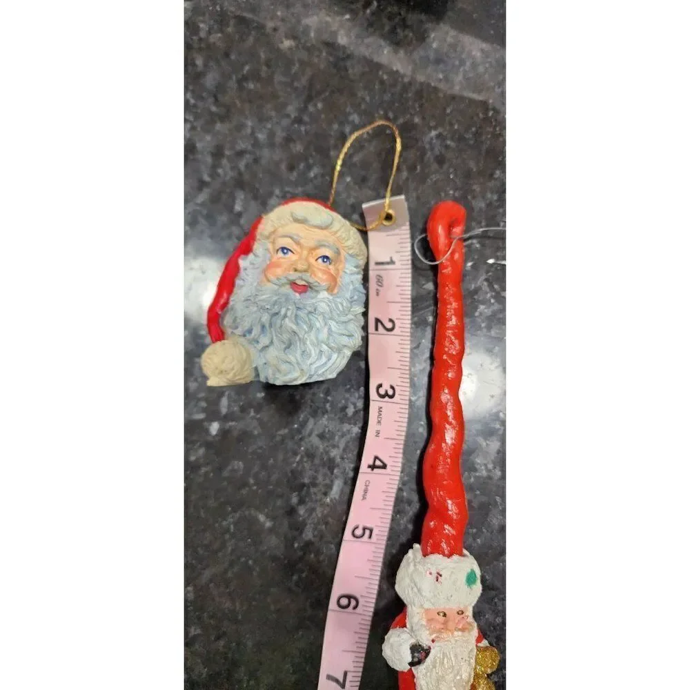 Set of 3 Vintage Santa Ornaments / Toys